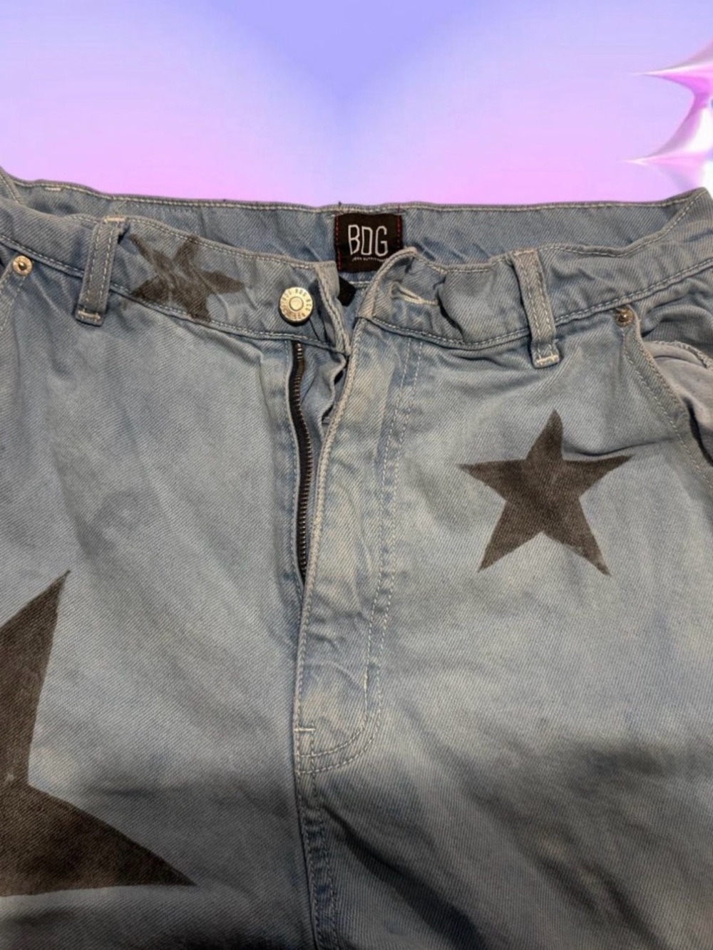 BDG Urban Outfitters Women’s Light Blue Star-Print Baggy High-Rise Jeans